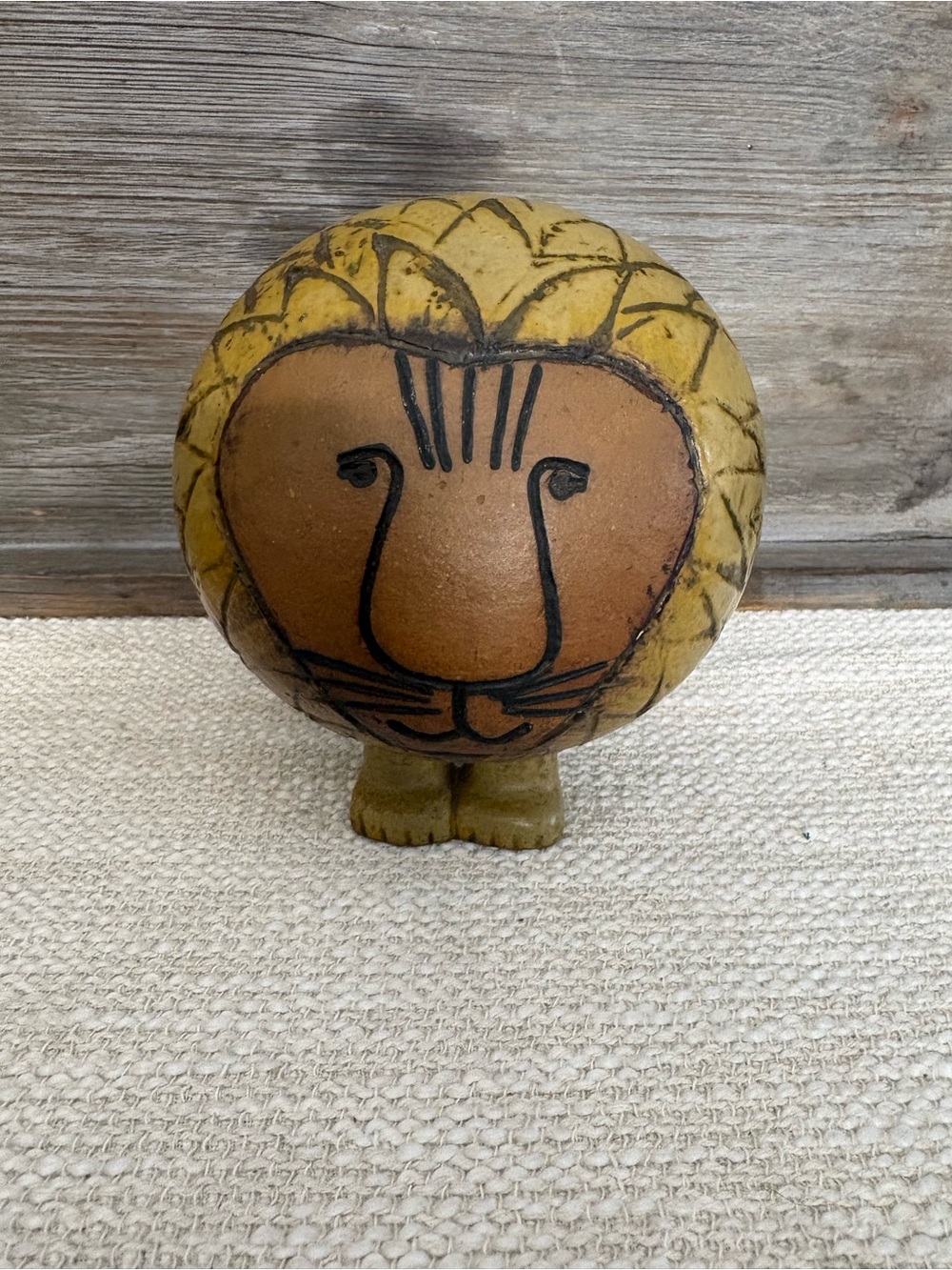 Yellow Ceramic Lion Figurine Decorative Accent